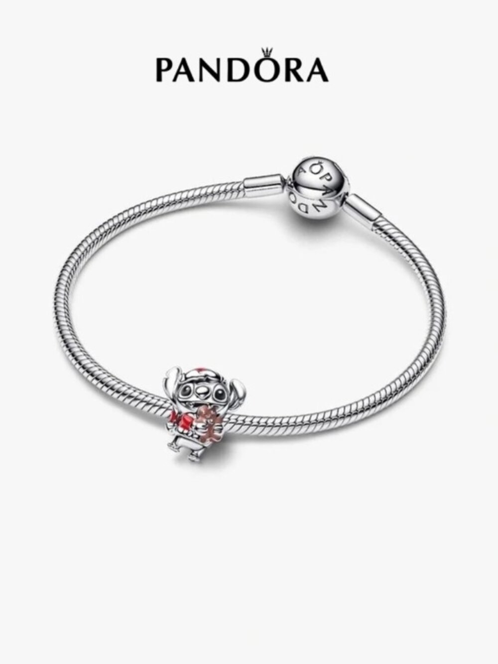 Pandora Silver Dog Charm Bracelet with Red Accents